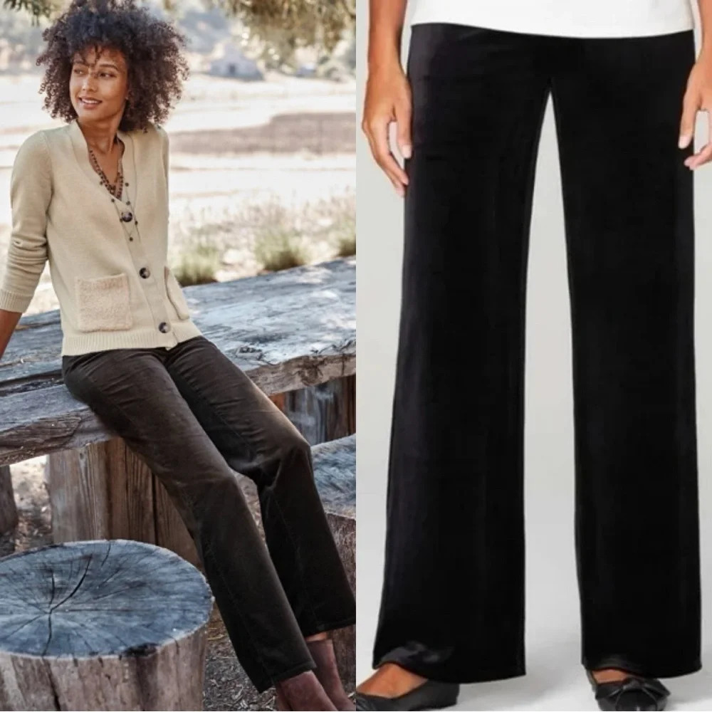 NEW J. Jill Velveteen High Rise Full Straight Leg Pants in Black Size 16